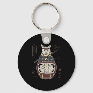 Japanisch Samurai Ninja Cat on Daruma Traditional Schlüsselanhänger
