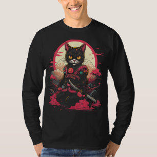 Japanisch Samurai Ninja Cat Retro Tattoo Graphic 2 T-Shirt