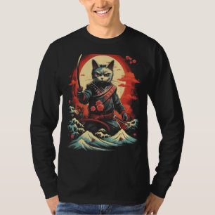 Japanisch Samurai Ninja Cat Retro Tattoo Graphic 3 T-Shirt