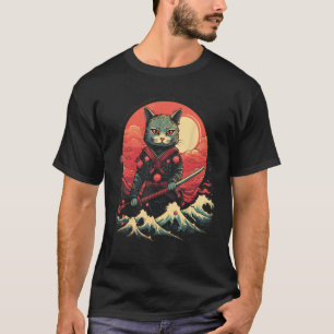 Japanisch Samurai Ninja Cat Retro Tattoo Graphic 4 T-Shirt