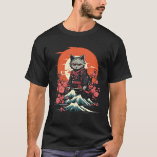 Japanisch Samurai Ninja Cat Retro Tattoo Graphic # T-Shirt