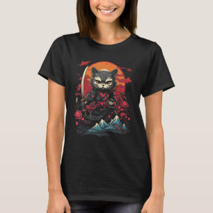 Japanisch Samurai Ninja Cat Retro Tattoo Graphic # T-Shirt