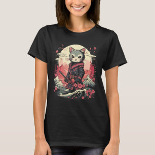Japanisch Samurai Ninja Cat Retro Tattoo Graphic # T-Shirt