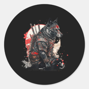 Japanisch Samurai Ninja Dog Kawaii Tattoo Graphic Runder Aufkleber