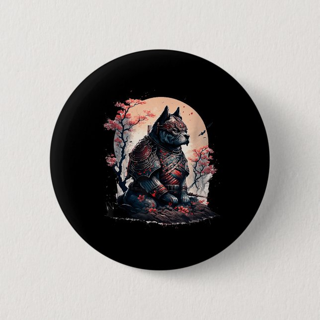 Japanisch Samurai Ninja Dog Tattoo Graphic for Men Button (Vorderseite)