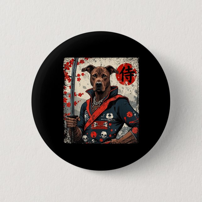 Japanisch Samurai Pitbull Tattoo Kawaii Ukiyo-e Ni Button (Vorderseite)