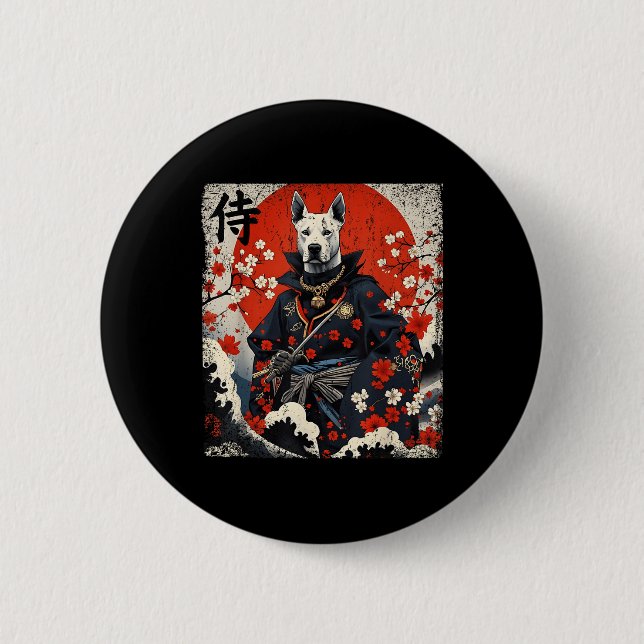 Japanisch Samurai Pitbull Tattoo Kawaii Ukiyo-e Ni Button (Vorderseite)