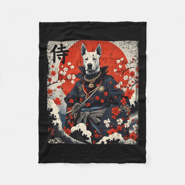 Japanisch Samurai Pitbull Tattoo Kawaii Ukiyo-e Ni Fleecedecke (Vorderseite)