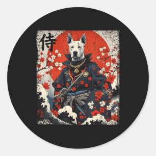 Japanisch Samurai Pitbull Tattoo Kawaii Ukiyo-e Ni Runder Aufkleber