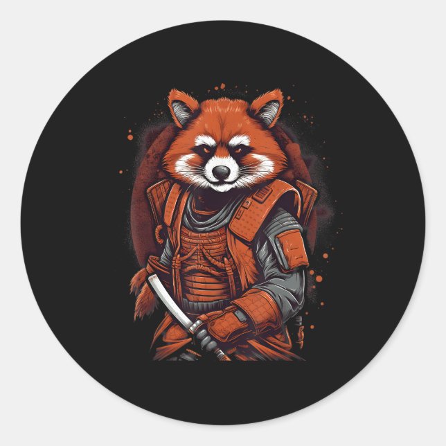 Japanisch Samurai Red Panda Runder Aufkleber (Vorderseite)