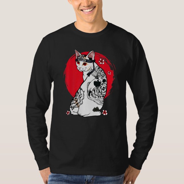 Japanisch Samurai Senpai Cat Tattoo Lehrerin Maste T-Shirt (Vorderseite)