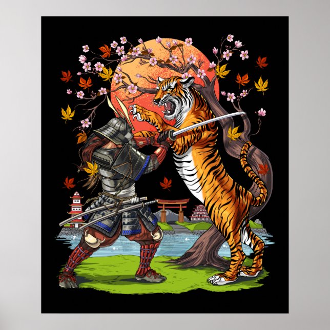 Japanisch Samurai Tiger Battle Poster (Vorne)