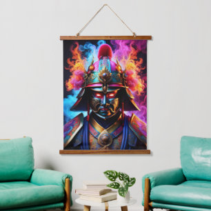 Japanisch Samurai Wall Tapestry Wandteppich Mit Holzrahmen