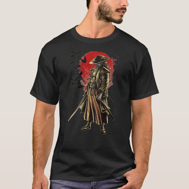 Japanisch Samurai Warrior Bushido Swordsman Retro  T-Shirt (Vorderseite)