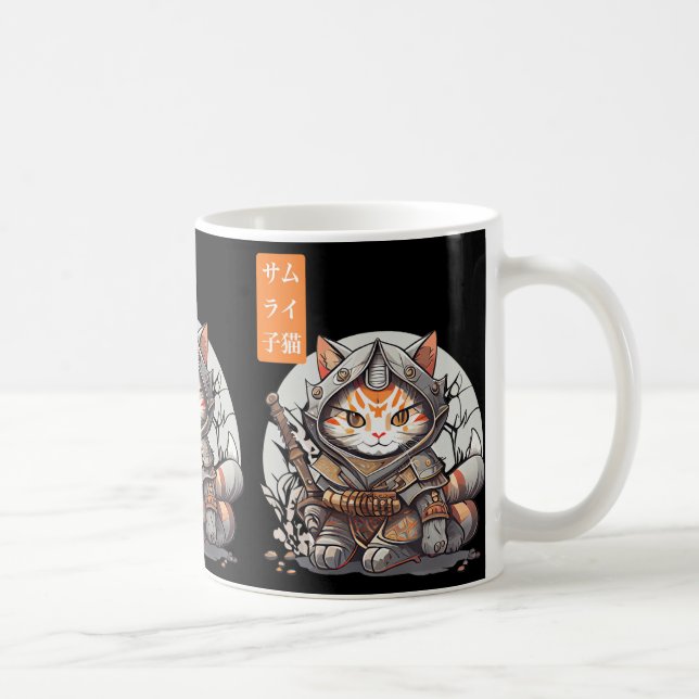 Japanisch Samurai Warrior Kawaii Cat Anime Lover Kaffeetasse (Rechts)