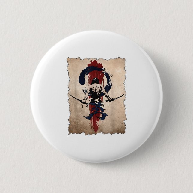 Japanisch Samurai Warrior Retro Vintag Button (Vorderseite)
