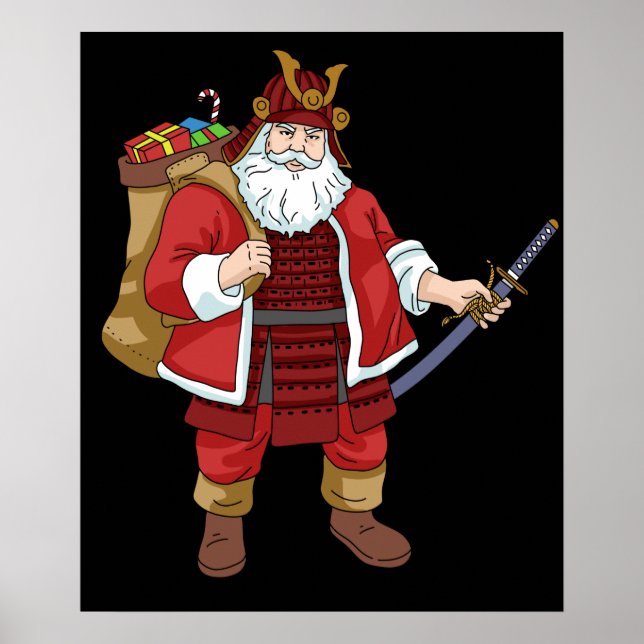 Japanisch Samurai Weihnachtskrieger Weihnachtsmann Poster (Vorne)