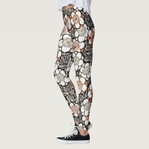 Japanisch Schwarz und Rot Floral Leggings