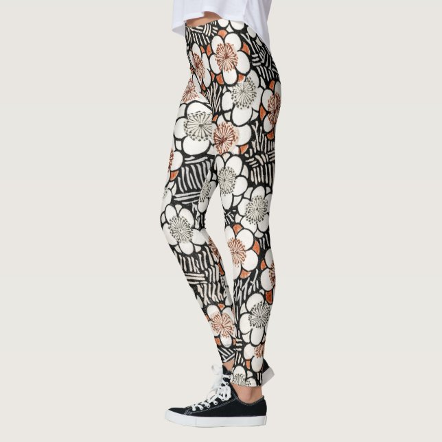 Japanisch Schwarz und Rot Floral Leggings (Links)
