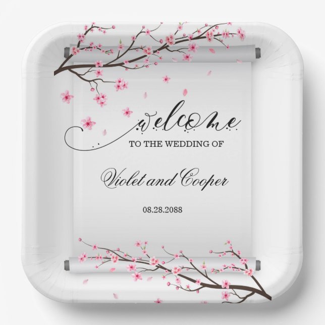 Japanisch Scroll Cherry Blossom Hochzeit Pappteller (Vorderseite)