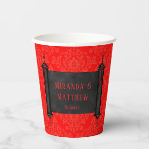 Japanisch Scroll Red Black Damask Hochzeit Pappbecher