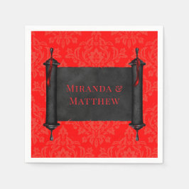 Japanisch Scroll Red Black Damask Hochzeit Serviette