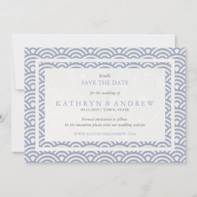 Japanisch Seigaiha Save the Date ohne Foto (Vorderseite)