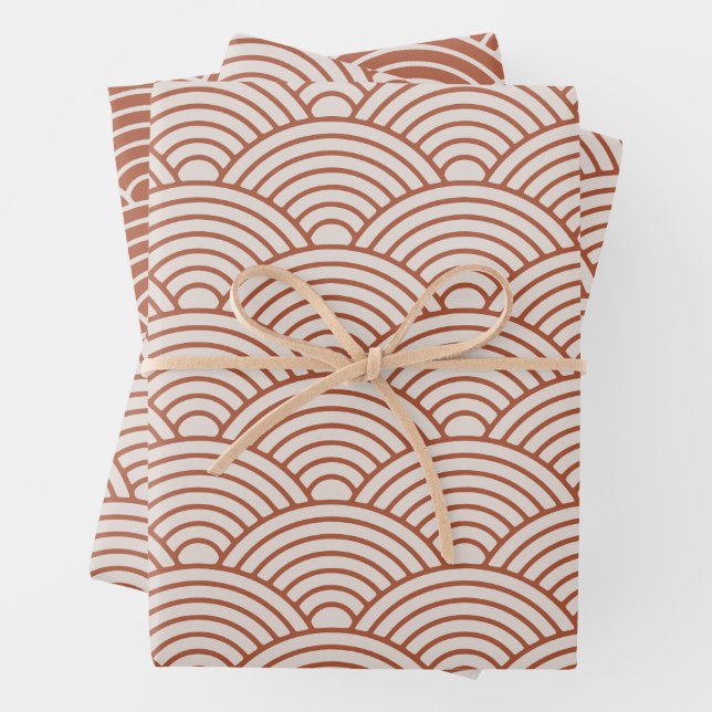 Japanisch Seigaiha Wave | Boho Terracotta Brown Geschenkpapier Set (Beispiel)