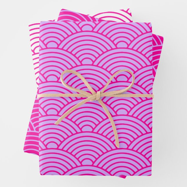 Japanisch Seigaiha Wave | Liliac Magenta Geschenkpapier Set (Beispiel)