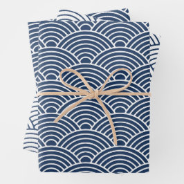 Japanisch Seigaiha Wave | Navy Blue Geschenkpapier Set