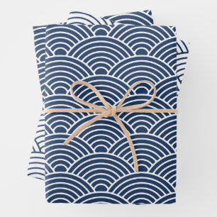 Japanisch Seigaiha Wave Navy Blue Geschenkpapier Set