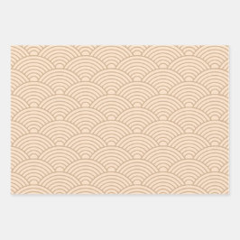 Japanisch Seigaiha Wave | Neutral Camel Beige Geschenkpapier Set