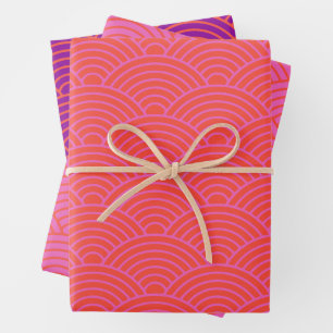 Japanisch Seigaiha Wave   Orange, Rosa und Lila Geschenkpapier Set