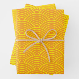 Japanisch Seigaiha Wave | Orange und Gelb Geschenkpapier Set