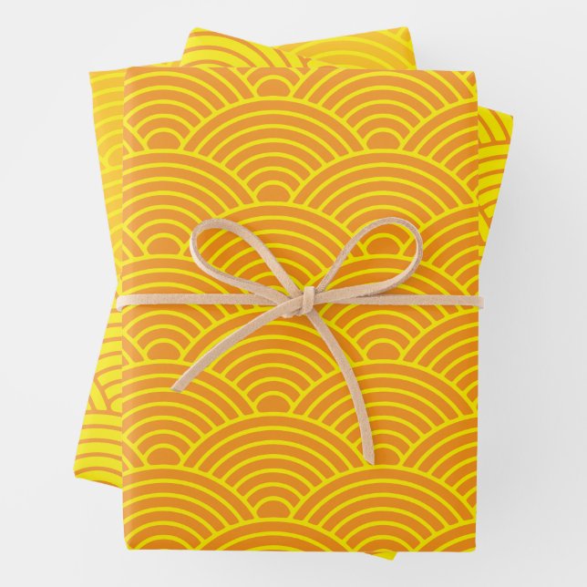 Japanisch Seigaiha Wave | Orange und Gelb Geschenkpapier Set (Beispiel)