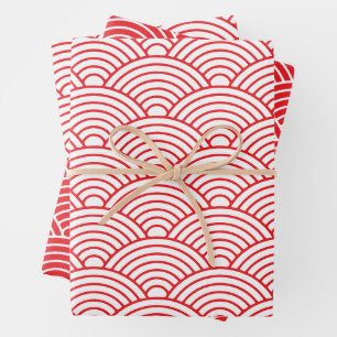 Japanisch Seigaiha Wave   Rot und Weiß Geschenkpapier Set