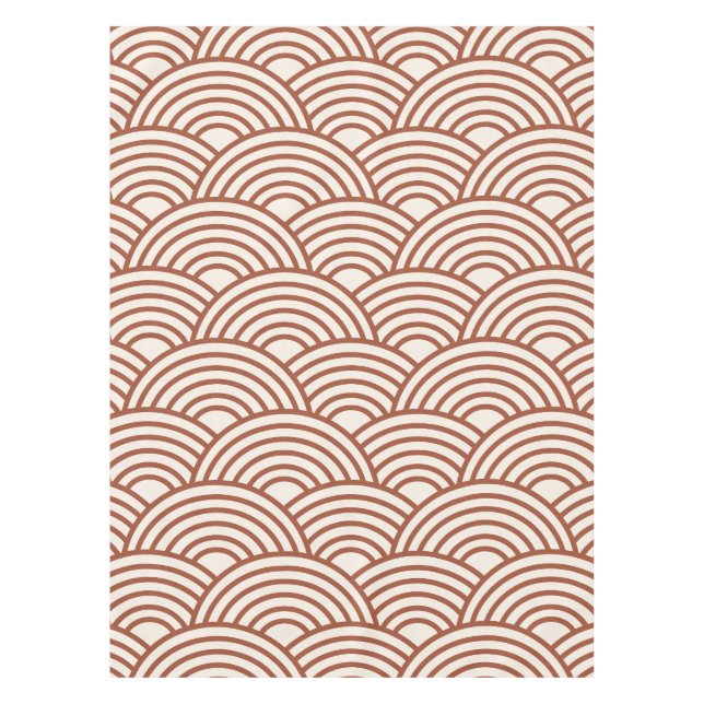 Japanisch Seigaiha Wave Rust Terracotta Tischdecke (Vorderseite)
