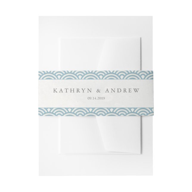 Japanisch Seigaiha Waves Eleganblau + Weiß Einladungsbanderole (Vorderseite Beispiel)