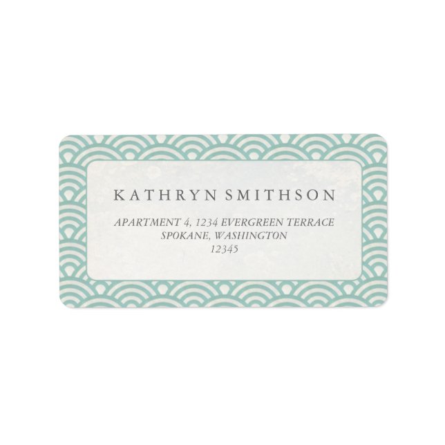 Japanisch Seigaiha Waves Elegangrün + Weiß Adressaufkleber (Vorne)