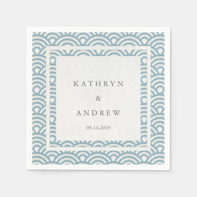 Japanisch Seigaiha Waves EleganLight Blue + White Serviette (Vorderseite)