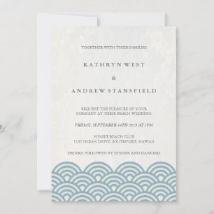 Japanisch Seigaiha Waves Elegant Beach Wedding Einladung