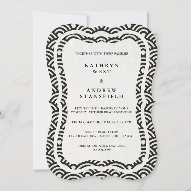 Japanisch Seigaiha Waves Elegant Beach Wedding Einladung (Vorderseite)