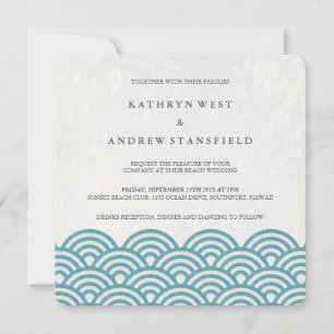 Japanisch Seigaiha Waves Elegant Beach Wedding Einladung