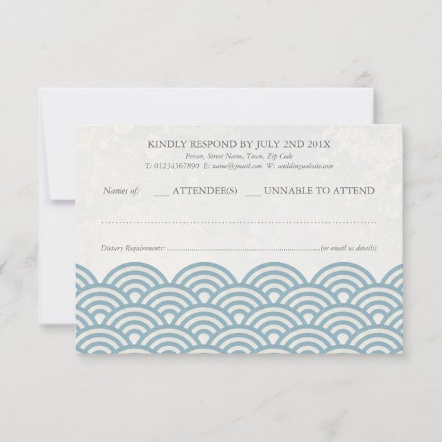 Japanisch Seigaiha Waves Elegant Beach Wedding UAW RSVP Karte (Vorderseite)