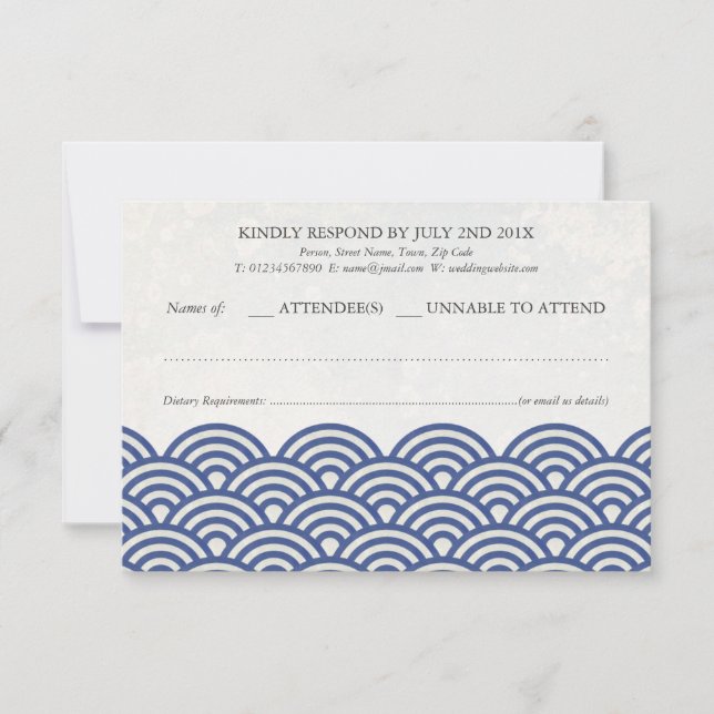 Japanisch Seigaiha Waves Elegant Beach Wedding UAW RSVP Karte (Vorderseite)