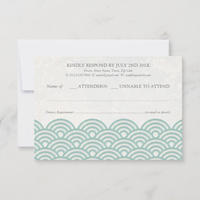Japanisch Seigaiha Waves Elegant Beach Wedding UAW RSVP Karte (Vorderseite)