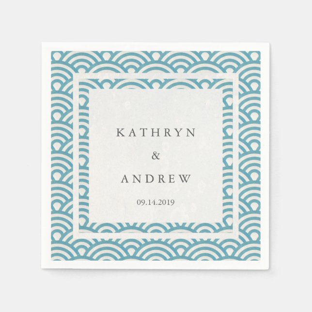 Japanisch Seigaiha Waves Elegant Blue Green Serviette (Vorderseite)