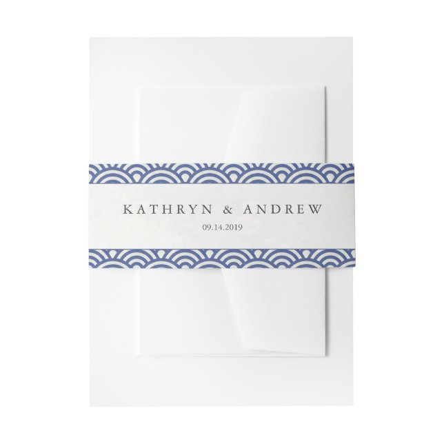 Japanisch Seigaiha Waves Elegant Dark Blue + White Einladungsbanderole (Vorderseite Beispiel)