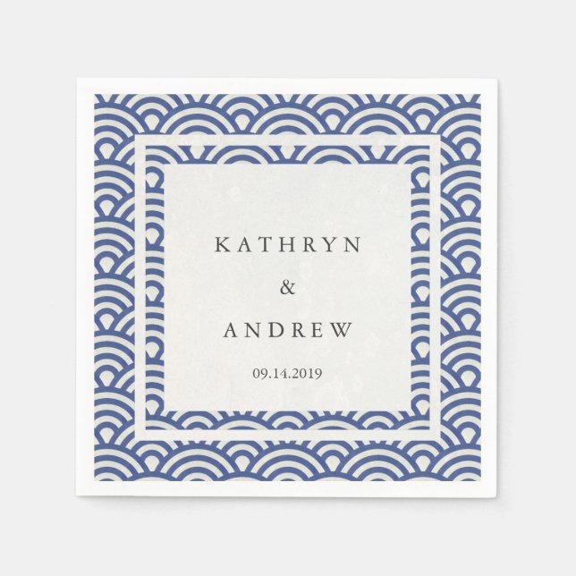 Japanisch Seigaiha Waves Elegant Dark Blue + White Serviette (Vorderseite)