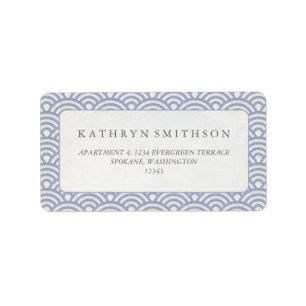 Japanisch Seigaiha Waves Elegant Lila + Weiß Adressaufkleber